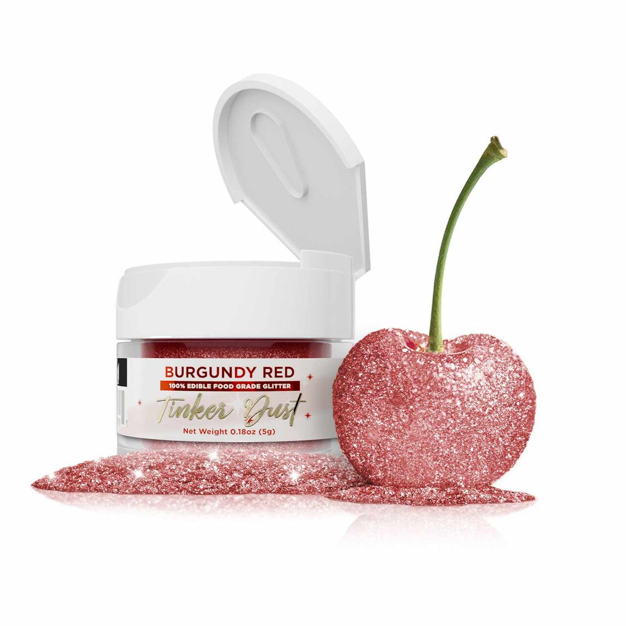 Bakell - Burgundy Red Tinker Dust Edible Glitter (5g, 1x Jar) for Food, Desserts, and Beverages!